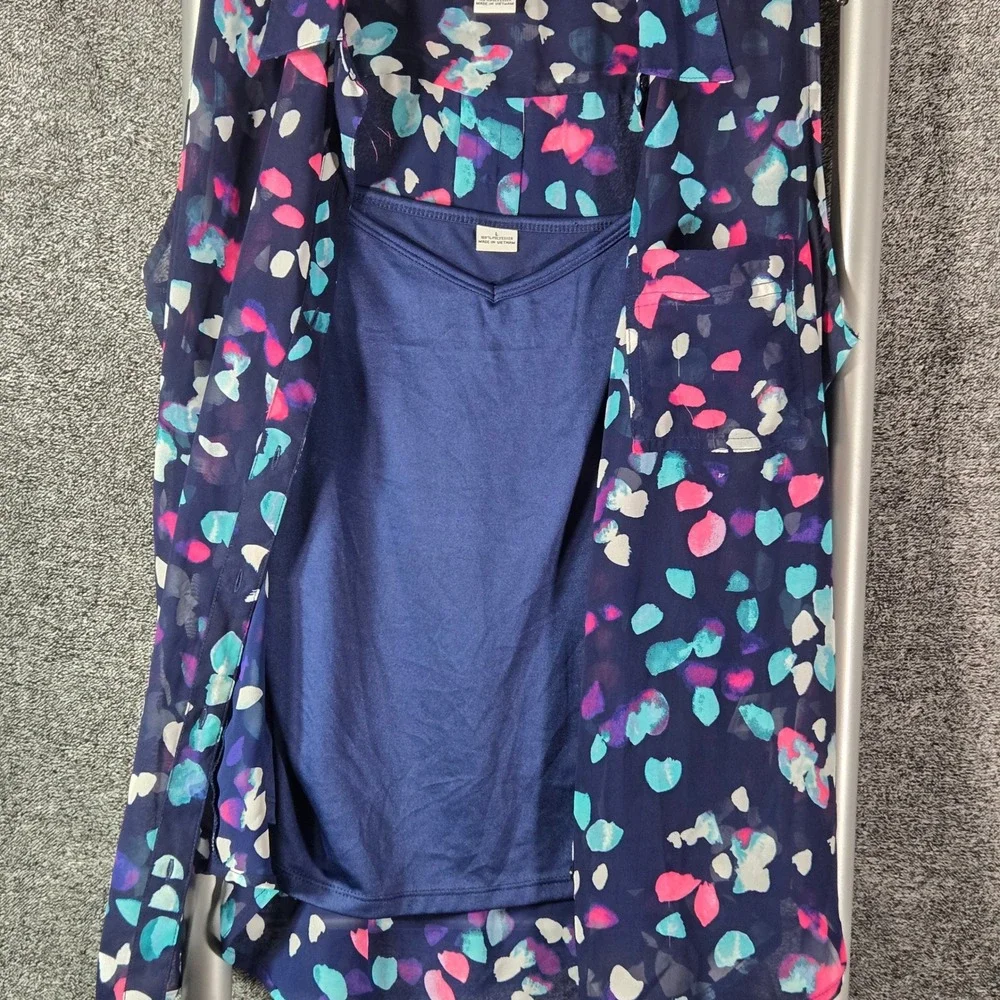 Liz Claiborne Womens Large Navy Blue Multi Color Abstract Sleeveless 2 Piece Set